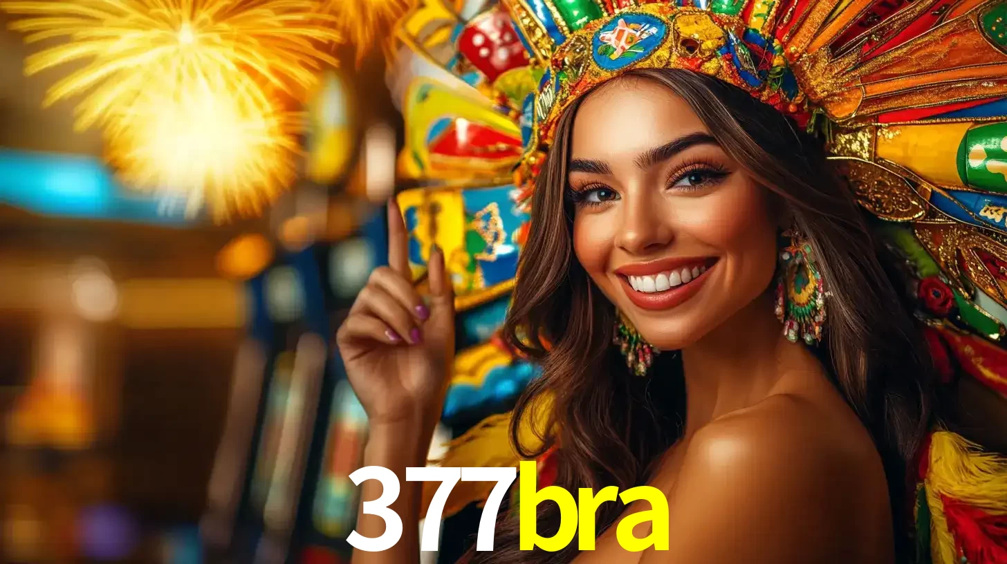 Mulher sorridente com um cocar de carnaval vibrante e colorido, celebrando uma grande vitória nos jogos do cassino 377bra com fogos de artifício ao fundo.