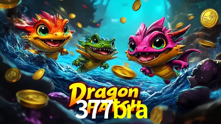 Arte promocional do jogo Dragon Hatch com três adoráveis dragões bebês nadando entre moedas de ouro, um dos slots mais divertidos para jogar no cassino 377bra.