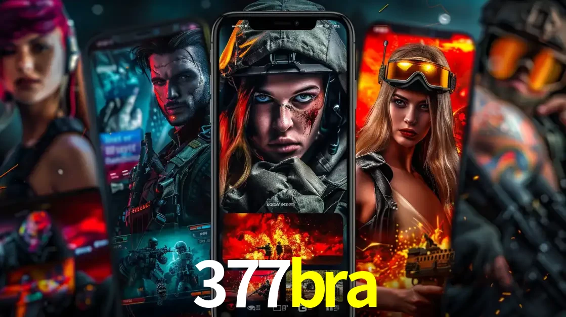 Montagem de telas de celular mostrando diversos personagens, masculinos e femininos, de um jogo de tiro, ilustrando a diversidade de equipes de e-sports para apostar no 377bra.
